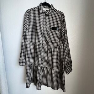 EUC LOFT Sz Small/Tall Black and White Plaid Shirt